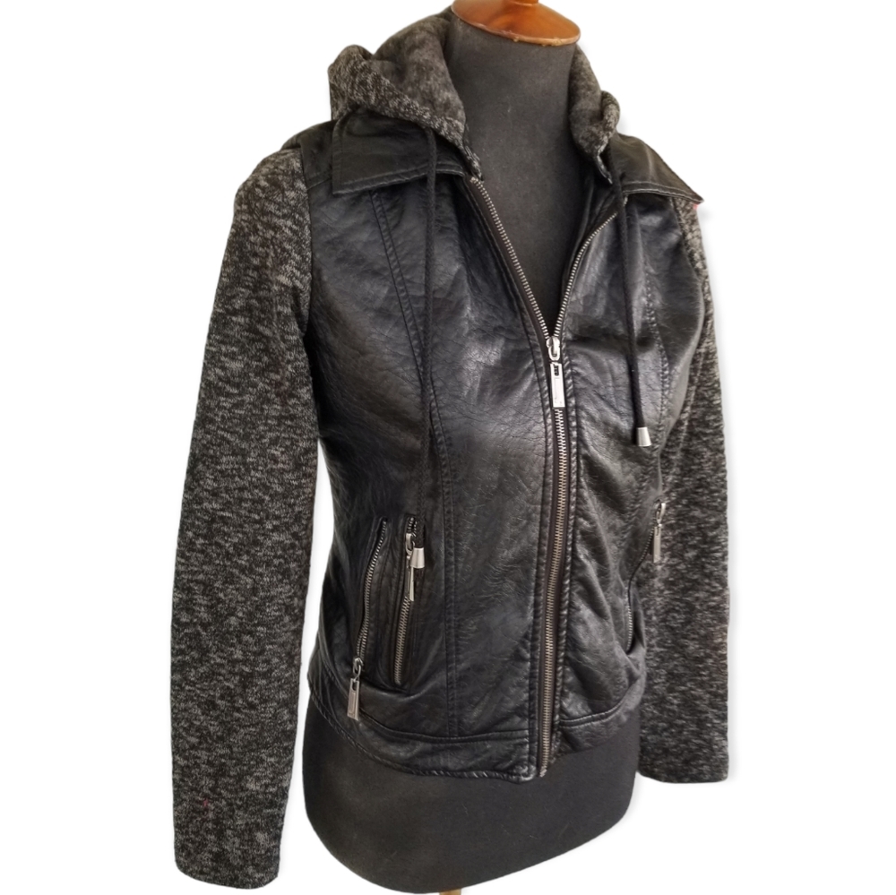 T-2 hoodie jacket in buttery soft faux leather and fabric, like new